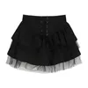 Skirts Deeptown Ruffle Sheer Elegante gonna corta per donna Black Sweet Lace Mini Sexy Casual Summer Decal Solid Q240507