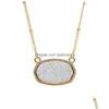 Pendant Necklaces Resin Oval Druzy Necklace Gold Color Chain Drusy Hexagon Style Luxury Designer Brand Fashion Jewelry For Drop Deli D Dhu37