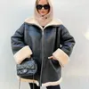 Vestes pour femmes Hxao Veste en cuir d'hiver Femaux Faux Fur Monets Fashion Black Warmwear Extérieur à manches longues