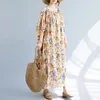 Vestidos de festa manga batwing fino linho de algodão macio impressão floral vestido de verão de verão moda feminina viagens estilo casual long long