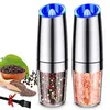 Electric Salt and Pepper Grinders Stainless Steel Automatic Gravity Herb Spice Kitchen Gadget Sets 240508