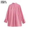 Women's Blouses FBZA Women Fashion Spring Curled Cuff Striped Long Sleeve Lapel Pocket Blouse Street Clothing Shirt Chic Ladies Tops Mujer