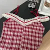 Casual Dresses 2024 Sweet Elegant Plaid One Piece Dress Women Summer Slash Neck Spaghetti Strap Female Off Shoulder Korean Style Clothes