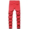 Jeans masculin pour hommes en denim jeans trous de créateur vintage marque en soie pantalon de déchirure en détresse rouge noir noir de grande taille J240507