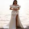 Потрясающие 3D Florals Свадебные платья 2024 Сексуальные высокие щель русалки перевернут пляжные свадебные платья элегантная мечта атласная кантри Бохо платье невесты Мариб