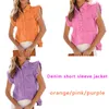2024 Purple Pink Orange Summer and Autumn Nowa kurtka dżinsowa s-xxl bawełniana mieszanka kobiet płaszcza surowa krawędź Ripped