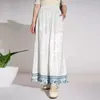 Женские брюки в китайском стиле широкие ноги летние белые жаккардовые эластичные талия повседневная натуральная шелковая вышивка винтажные брюки