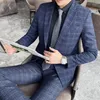 Mäns kostymer 2024 Plaid Suit 3 -stycke koreansk version Slim Business Casual formell brudgum Wedding Dress Groomsmen Blazers Jacket Pants Vest