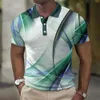 Mens Polo Shirt Gradient Line Summer Short Sleeved Top Business Casual Clothing Lapel Button Randig Polo Shirt 240429