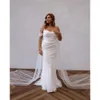 Bröllop axelfri sjöjungfru draperade klänningar som lyser elegant paljett ärmlös smal golvlängd anpassad plus size vestidos de novia