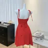 Casual Dresses Sweet Girl Slim Fit Strap Dress Women's Spring/summer Pure Sexy V-neck Lace-up A-line Short Fashion Female Clothes