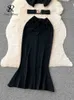 Dwuczęściowa sukienka Singreiny moda Strtwear Solid Dwa kawałki garnitury Kobiety Krótki top+długa spódnica BodyCon Summer Backless Elastic Play Suit Y240508