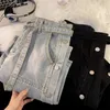 Heren shorts sfeerstijl hoge taille knoopte denim shorts heren trendy ontwerp riem straat hiphop casual zomer capris h240508