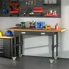 59 "Garage Arbetsbänk med låda och hjul, höjdjusterbara ben, bambu bordsskiva Workstation Tool Table