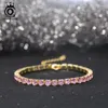 Joyas de Orsa Pulsera de tenis de circón de color rosa brillante 925 STERLING Silver 4 mm AAAA CZ Ajustable para mujeres Joyas de fiesta SB193 240423