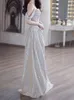 Sparkling Silver Evening Dresses Strapless Lace-up Back Sweep Train Long Prom Party Dresses