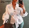 Lessverge Sıradan Mektup Yay Beyaz Bluz Gömlek Kadın Fener Sleeve Üstler Blusas Mujer Ofis Leydi Sonbahar Kış Peplum Lady Top4303010