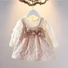 Girl Dresses Korean Spring One Piece Cine Bow Princess Elegant for Women Cash Cash Children da 1 a 3 anni