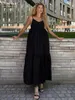 Robes décontractées Clove Summer Black Black's Robe Fashion Strap sans manches