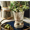 Vazen Modern Licht Luxe Marmeren Keramische vaas Simple Golden Stroke woonkamer Gedroogd bloem Arrangement Noordse Decoratie Home