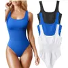 Jumpsuits voor dames rompers jocoo jolee slot bodysuits voor vrouwen zomer basistary ribbed sexy crew nek racerback tanktops body suit gaan uitgaande d240507