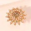 Cluster Rings Exaggerated Shiny Gold Color Adjustable For Women Pink Pearl Beads Champagne Rhinestoen Big Sun Flower Finger Ring Jewelry