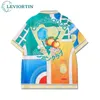Män överdimensionerade skjortor roliga retro geometriska tryck färgblock strand shorts set hawaiian skjorta två stycken kläder streetwear unisex 240424