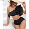 Swimwear féminin 2024 Nouveau bikini haute taille set de maillot de bain voltige Bathing Femme Femmes Swimwear Biquini Suit sexy Up Bikinis Push Mujer Solid WX