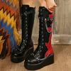 Bottes Knee-High Zipper Chaussures féminines pour femmes en vente 2024 PU Cuir Round Te Hiver Couleurs mixtes Chaînes Modern Zapato