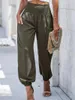 Pantalon féminin Summer Casual Elastic High-Waist à neuf points Fashion Couleur de couleur des couleurs solides Pocket Small Foot