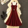 İş Elbiseleri Kadın Giysileri Bahar Sonbahar Tek/Kıyafetler 2024 Moda Vintage Örme Üst Bel İnce Korgun Strap Elbise İki Parça Seti