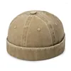 Berets Vintage Men Summer Cotton Brimless Skullies Cap Street Beanie Hat Portable Docker Hats Adjustable Literary Sailor