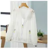 Jackets femininos 2024 Kimono Cardigan Women Summer Comuting Shirt White Shirt Korean Long Slave Blush Mesh Top Top Versátil YC527