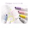 6Colors Japon Kokuyo Campus Tampus Ligne de timbre Double-poipt Highlighter avec tampon Étudiant mignon stylos 240425