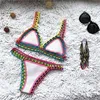 Frauen Badebekleidung Micro Bikini 2024 Frauen handgefertigtes Häkelstrick -Halfter -Patchwork Badeanzug Bioquini Thong Traje de Bano