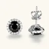 Stud Anziw Retro 0.8CT Black Mosonite Earrings Silver 925 Jewelry Mens Halo Perforated Trend Products Q240507