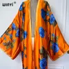 Summer Fashion Kimono Africa Boho Print Silk Feel Dress Maxi Cardigans Beach Wear Women 2024 Abaya Dubai Luxury