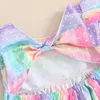 Flickans klänningar Suefunskry Little Girl Rainbow Dress Casual Cute Dot Printed Flying Sleeves Round Neck Dress Preschool Summer Dressl240508