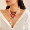 Anhänger Halskette Nische Design türkis nachahmt Perlen Halskette für Frauen vielseitig Retro Liebe Herz Mehrschichtiger Perlen Schmuck Schmuck