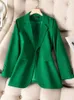 Kaki zwarte groene vrouwen stevige formele blazerjas vrouwelijke lange mouw met lange mouwen met één knop rechte jas voor kantoor dames werkkleding 240507