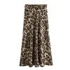 Kjolar kvinnors casual leopard tryck vintage lång kjol a-line mode satin vikar hög midja lady midi street 2024 sommar botten