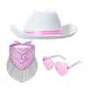 Bérets strass de cowboy à franges fixés western largeur chapeurs écharpe des lunettes de soleil pour adultes jeu de fête de fête 3pcs