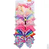 Hårklämmor Barrettes Rainbow Bows Accessories Siwa 5.6 tum stora hårklipp med korts paljettlogotyp Baby Girl Children Fashion för Drop D DHKDS