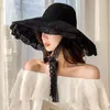 Wide Brim Hats 2024 Fashion Femmes Summer Hat Ladies Solid Lace Sun Cape Bucket Femme Elegant Panama Planama Emballable