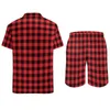 Men's Tracksuits Red And Black Plaid Men Sets Retro Checkerboard Casual Shirt Set Vintage Beach Shorts Summer Suit 2 Piece Clothing Big Size