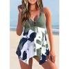 Kvinnors badkläder Tvådelt baddräkt Kvinnor 2024 Solid Print Halter Sexig V Neck Hög midja Tankini Summer Beach Bathing Suit Female