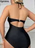 Swimwear féminin Vigoashely 2024 Sexy Black Tie Strap Swimwwear Womens Mesh Splicing Work One Piece Swimwear Monokini Backless Swimswear WX