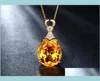 Pendant Necklaces Luxury Mermaid 18K Gold Citrine Gemstone Pendant Necklace For Women Fashion Jewelry Christmas Gift Drop De Dhgar7739373