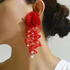 Boucles d'oreilles en peluche coréenne imitation fleur de fleur de perle pour femmes conception originale luxe élégant long pendentif fête des bijoux