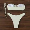 Swimwear femminile sexy 3D Flower Strapless Bikini Set Due pezzi Beige High Waist Swimsuit Women Women bikini Bikini Bikini Set costieri da bagno